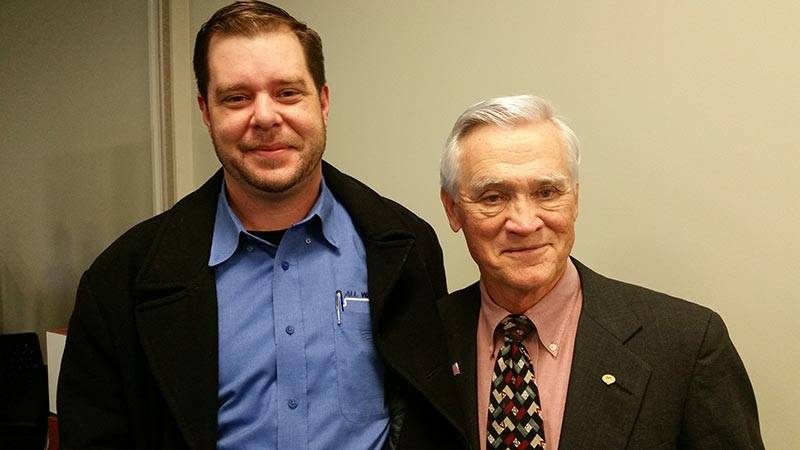 Justin Moe with fellow veteran Barry Bridger.