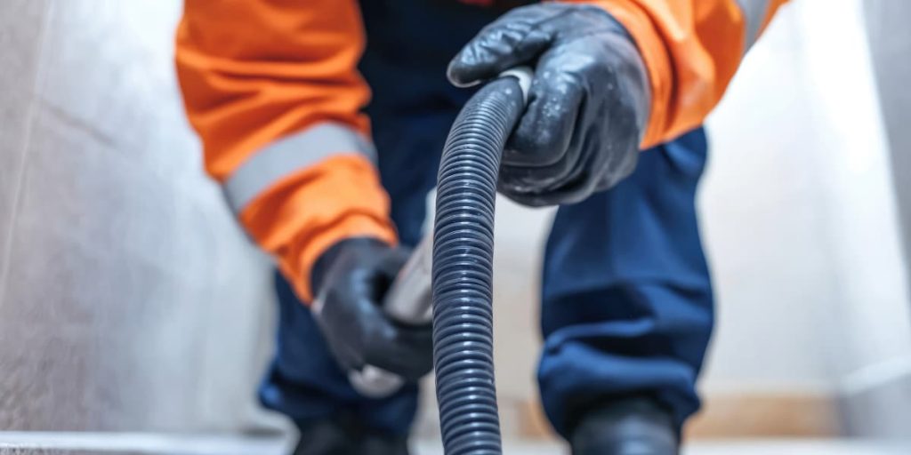 plumber water jetting to clear blockages in pipes